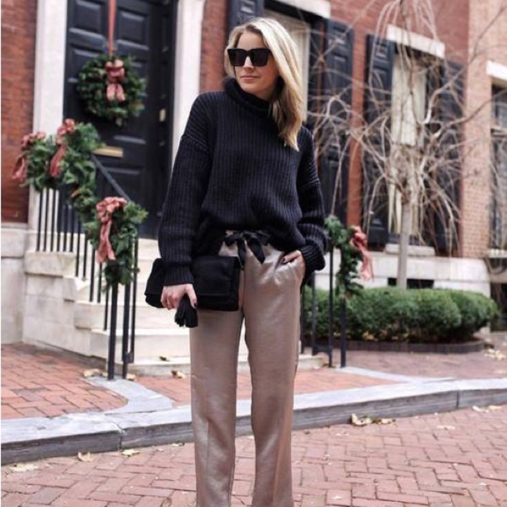 Chunky braided knit mock neck sweater